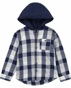 Levi's® Kids Hooded Button-Up Flannel Shirt (Big Kids) | Shirts & Tops